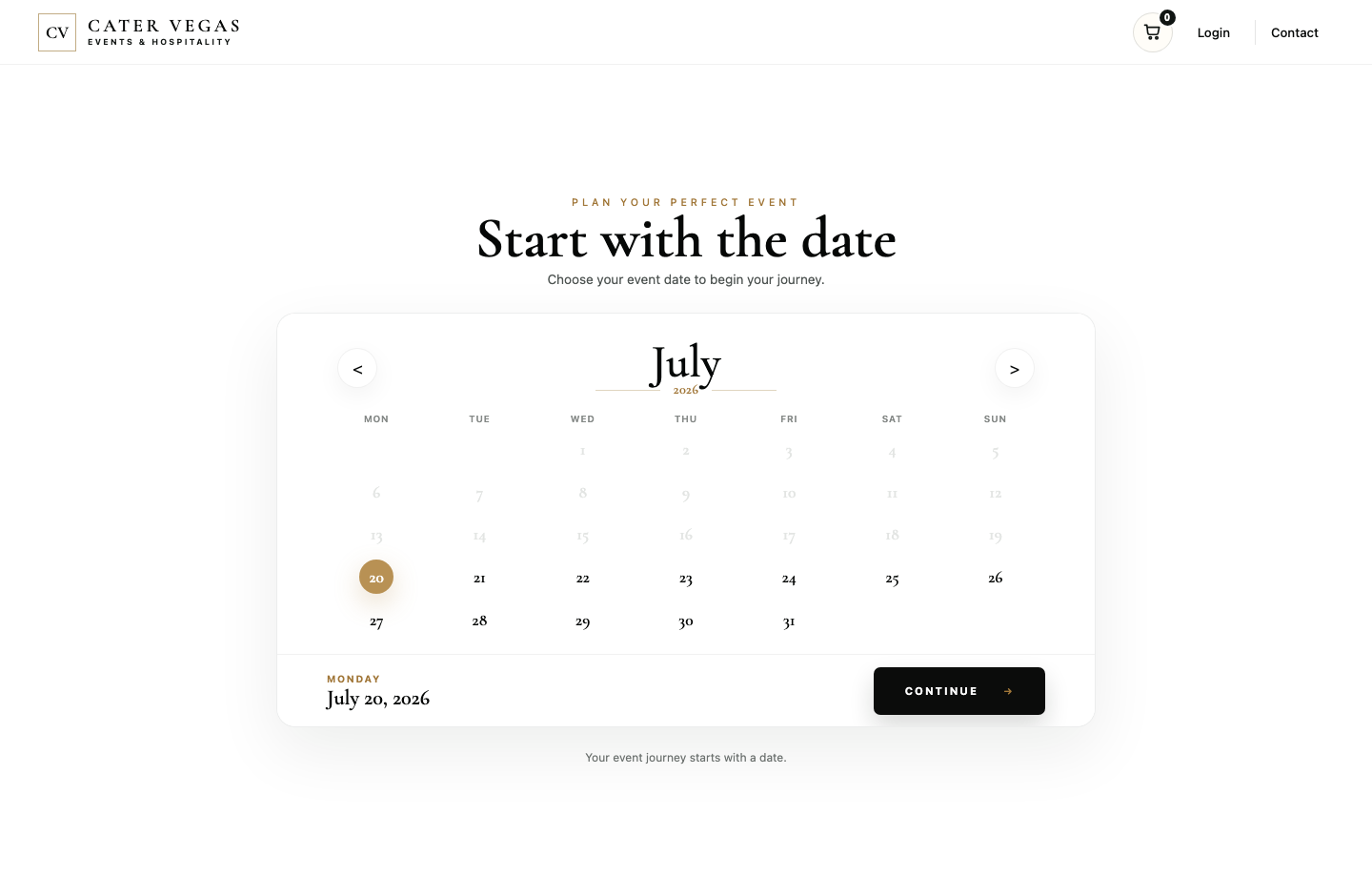 Cater Vegas event planning calendar screenshot
