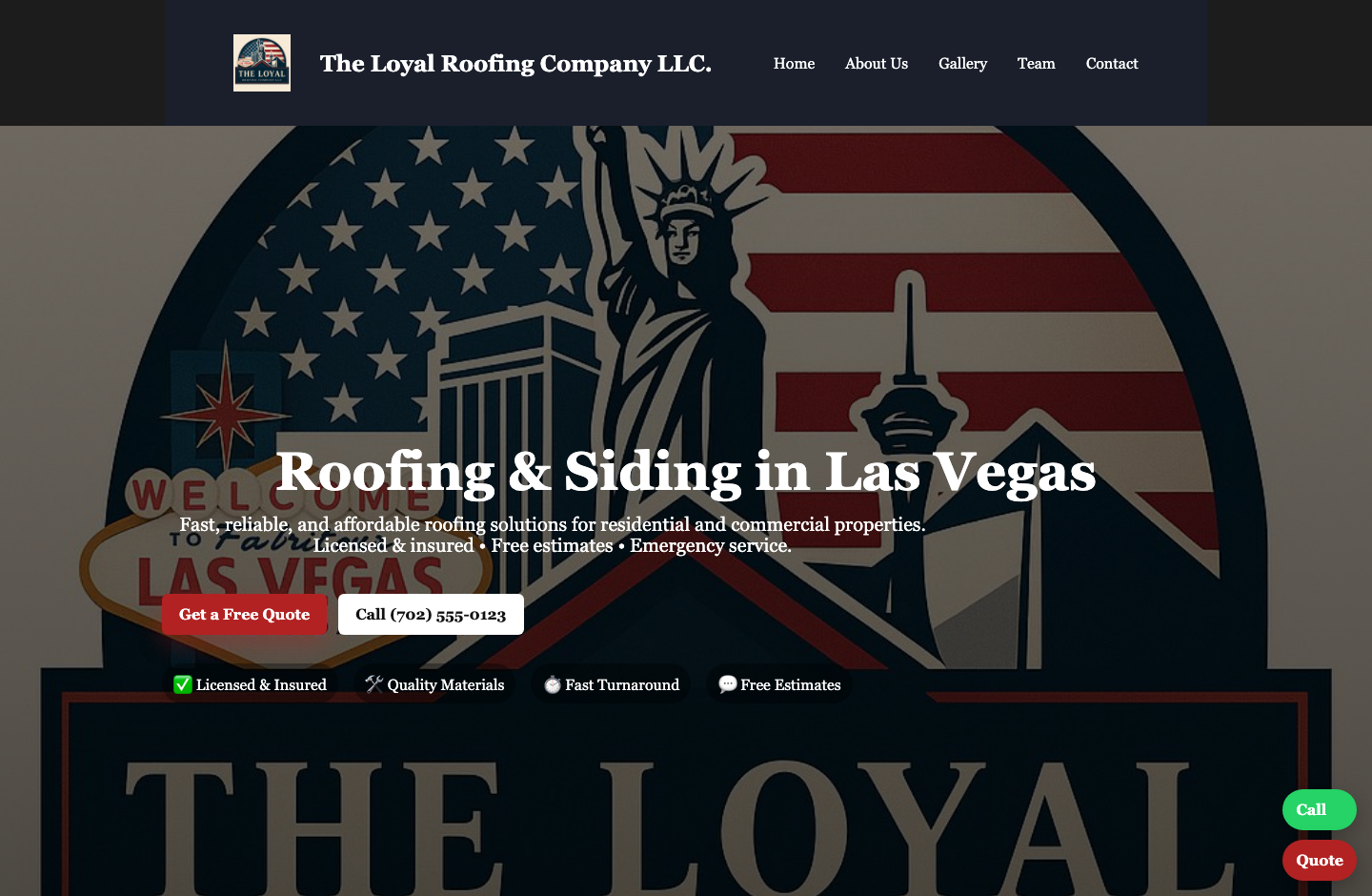The Loyal Roofing Company website homepage screenshot