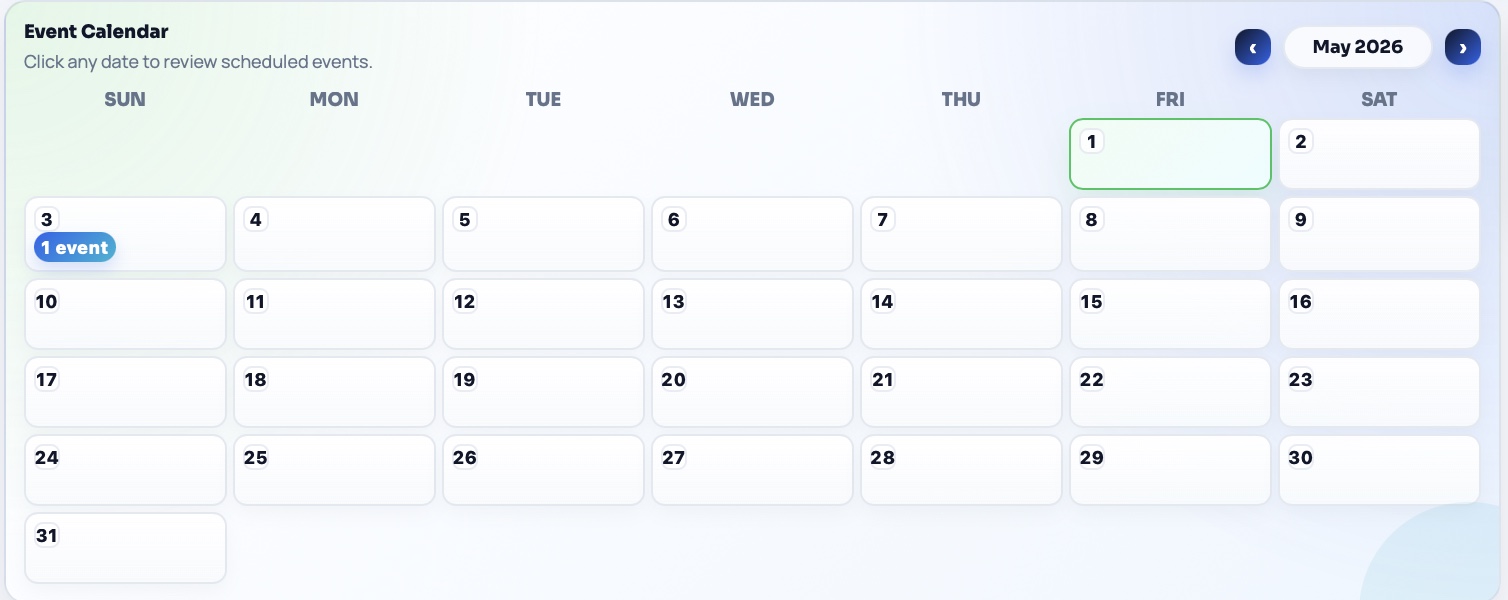 Beoflow service calendar for reviewing scheduled kitchen work