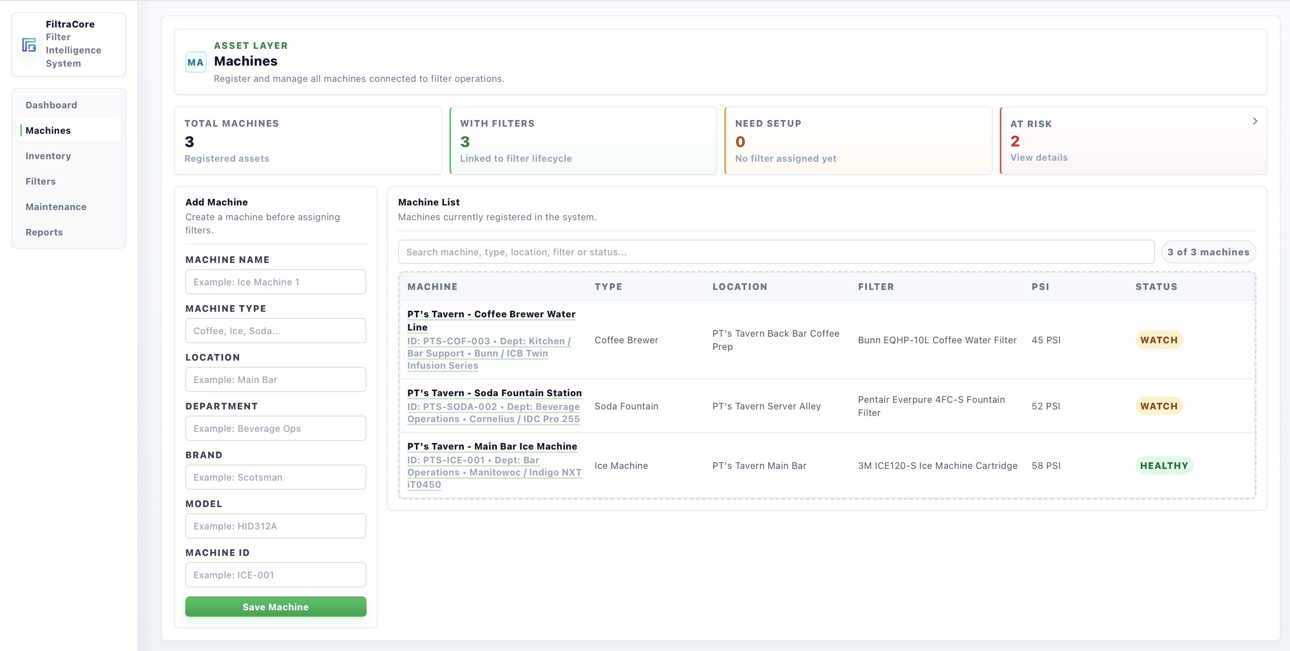 FiltraCore dashboard print preview