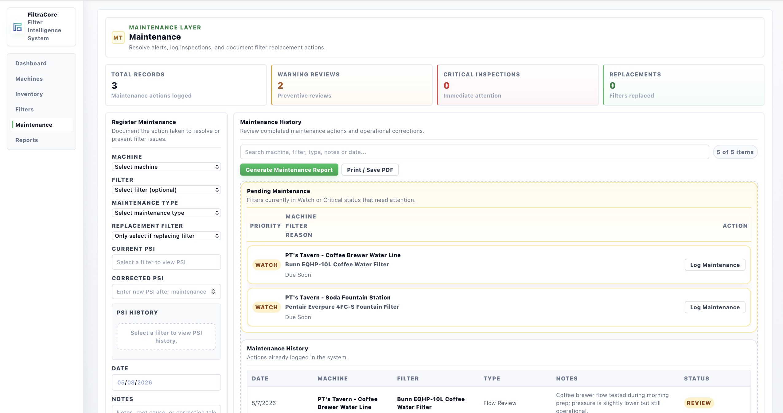 FiltraCore executive report module