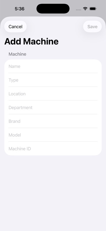 Mobile Add Machine form in FiltraCore